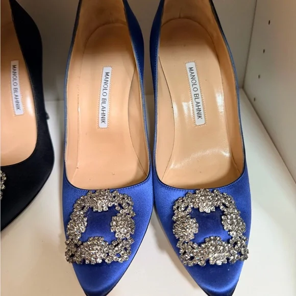 Manolo Blahnik Sapphire Heels with Crystal Accents - Picture 1 of 2